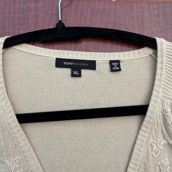 BCBG Max Azria Beige Silk Blend Embroidered Cardigan XL - Picture 2 of 8